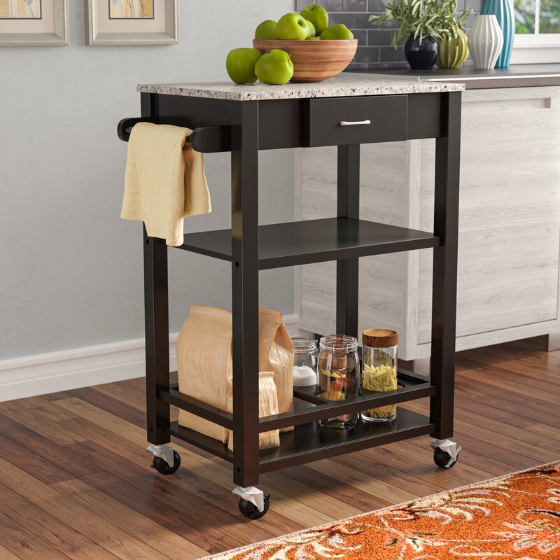 Andover Mills™ Jamestown Kitchen Cart with Faux Marble Top & Reviews Wayfair